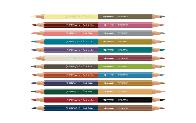 CARAN D'ACHE SET 12 COLOURED PENCILS BICOLOR & 1 BRUSH PAUL SMITH