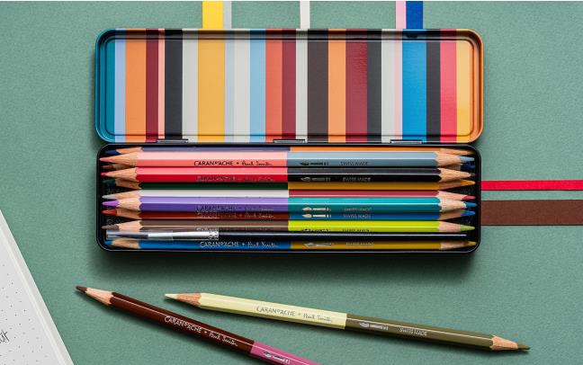 CARAN D'ACHE SET 12 COLOURED PENCILS BICOLOR & 1 BRUSH PAUL SMITH