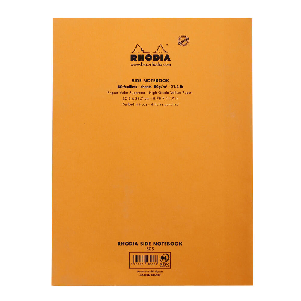Rhodia - No. 18 Side Stapled Notepad With 4 Holes - A4+ - 5 x 5 Grid - Grierson Studio