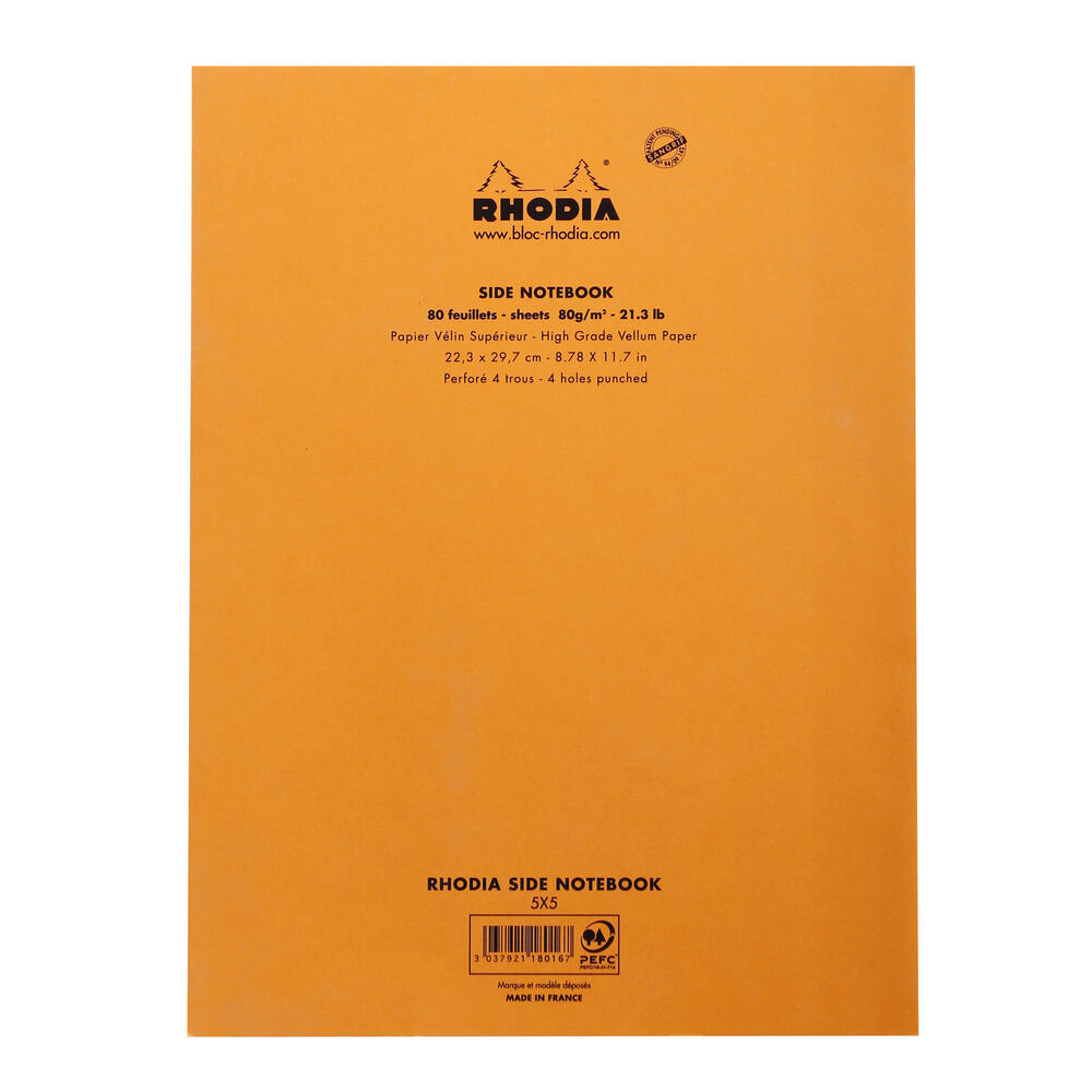 Side Panel Notepad Rhodia - No. 18 Side Stapled Notepad With 4 Holes - A4+ - 5 x 5 Grid ...