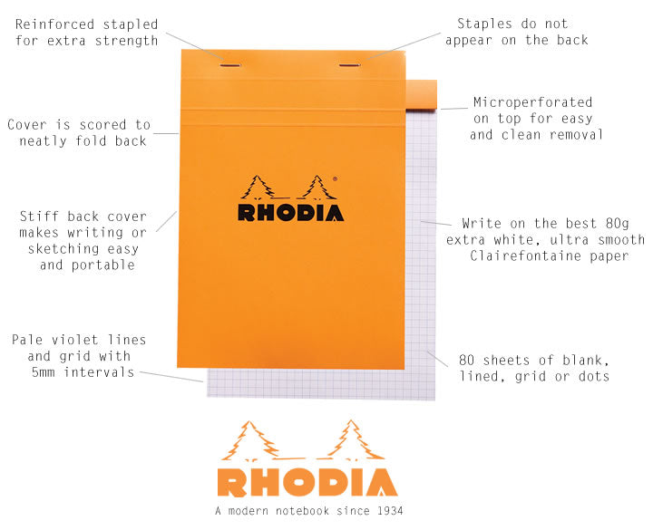 Rhodia - No. 19 Top Stapled Legal Pad - A4+ - Ruled with Margin - Orange - Grierson Studio