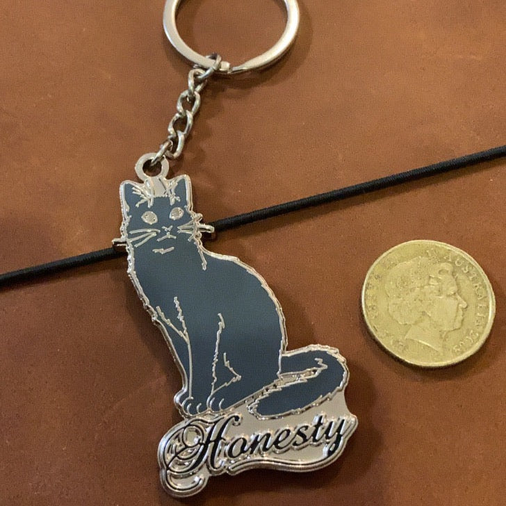 Sibby cat keychain silver metal - Grierson Studio